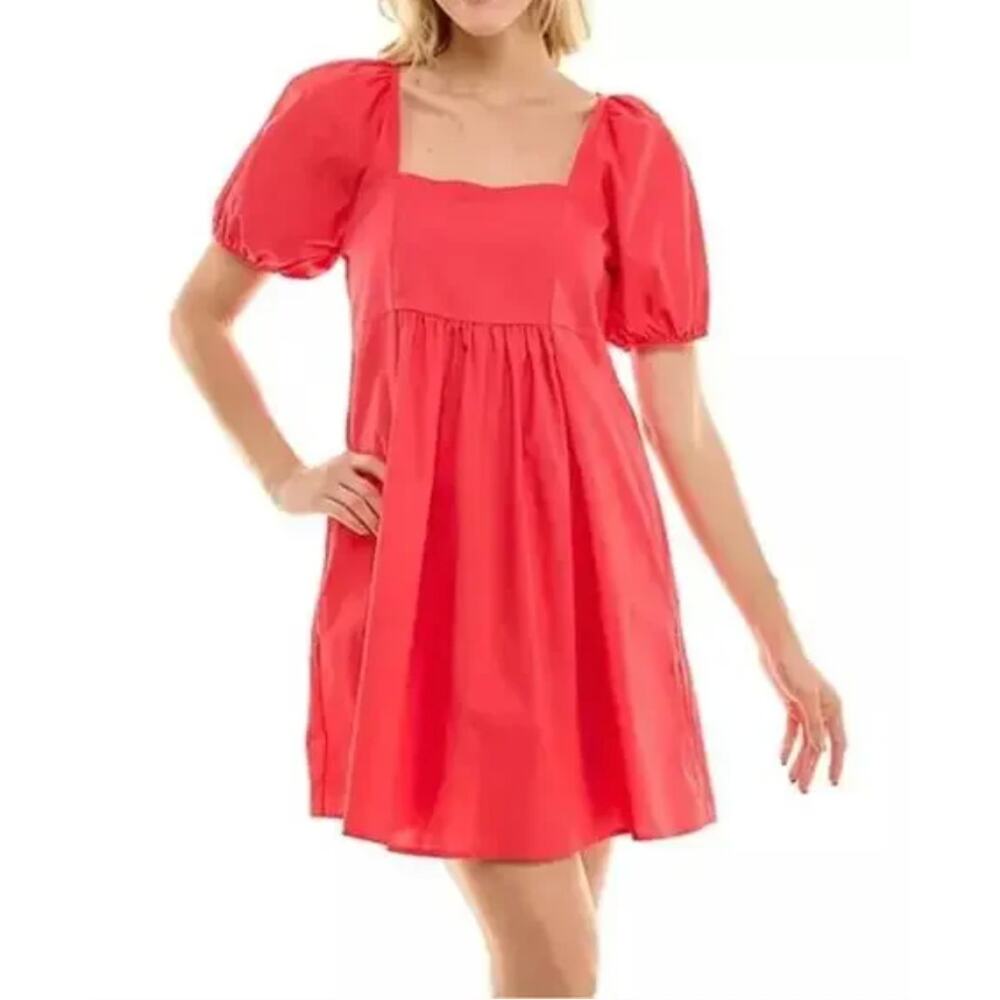 Draper James Coral Cotton Smocked Baby Doll Puff Sleeve Pockets Dress Sz XL